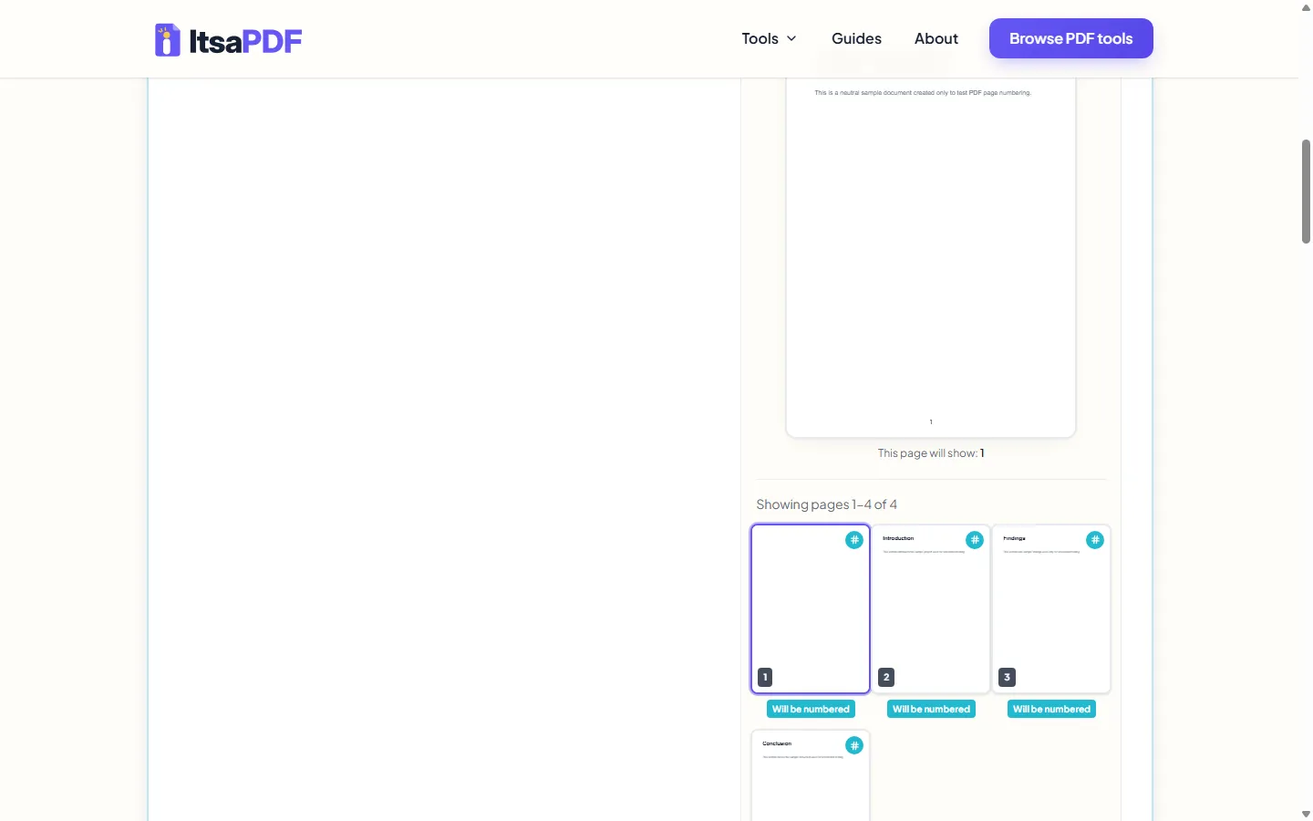 PDF preview with page-number controls in ItsaPDF