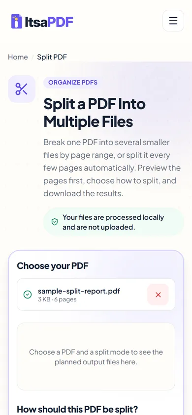 Splitting a PDF into multiple files in a mobile browser